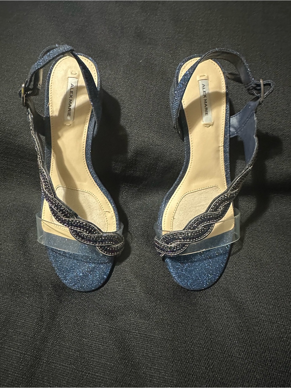 Alex Marie Navy Blue Glitter Open-Toe Heels